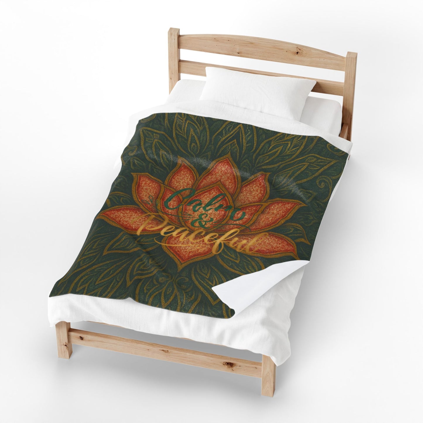Velveteen Plush Blanket - "Calm & Peaceful" Lotus Mandala Throw for Yoga, Meditation & Cozy Home