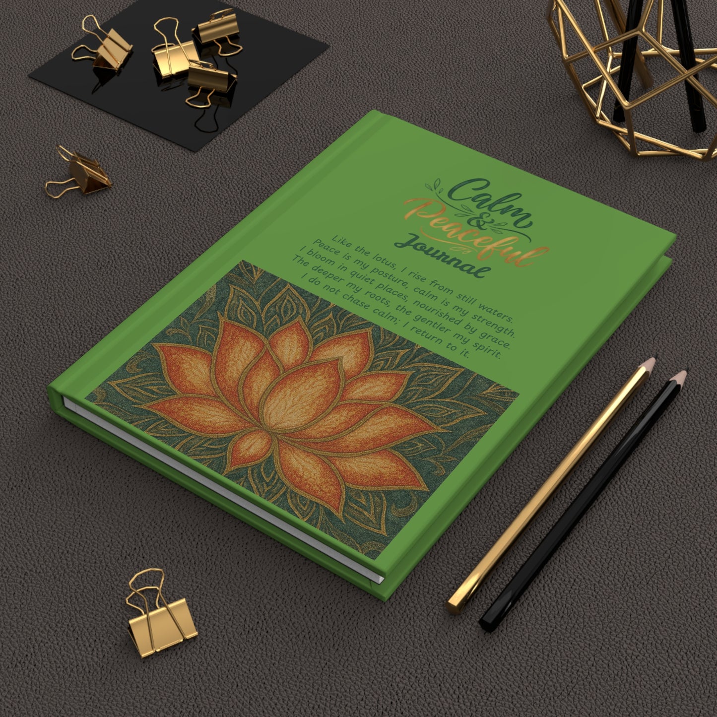 Calm & Peaceful Journal — Lotus Meditation Hardcover Journal (Green)