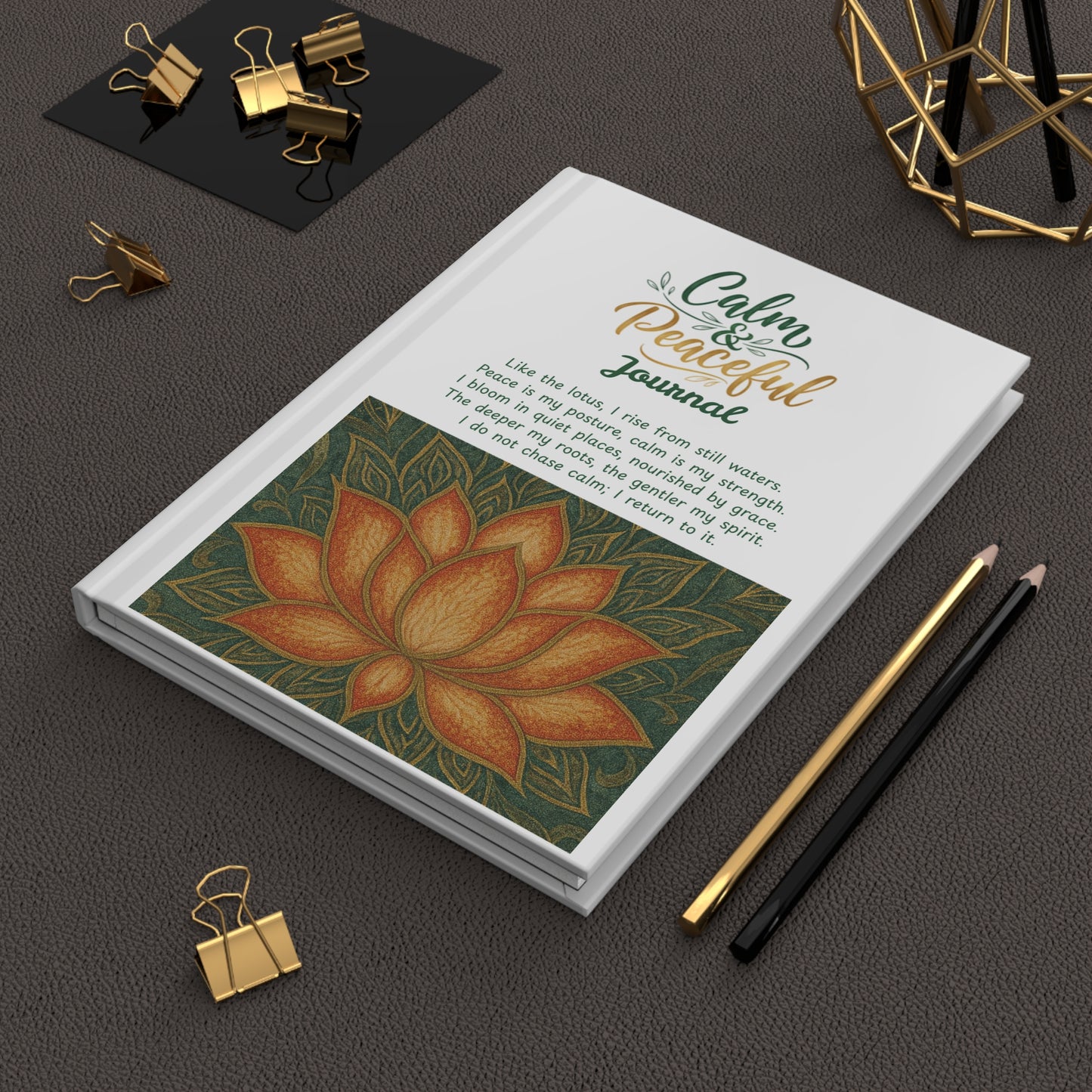 Calm & Peaceful Journal — Lotus Meditation Hardcover Journal (White)