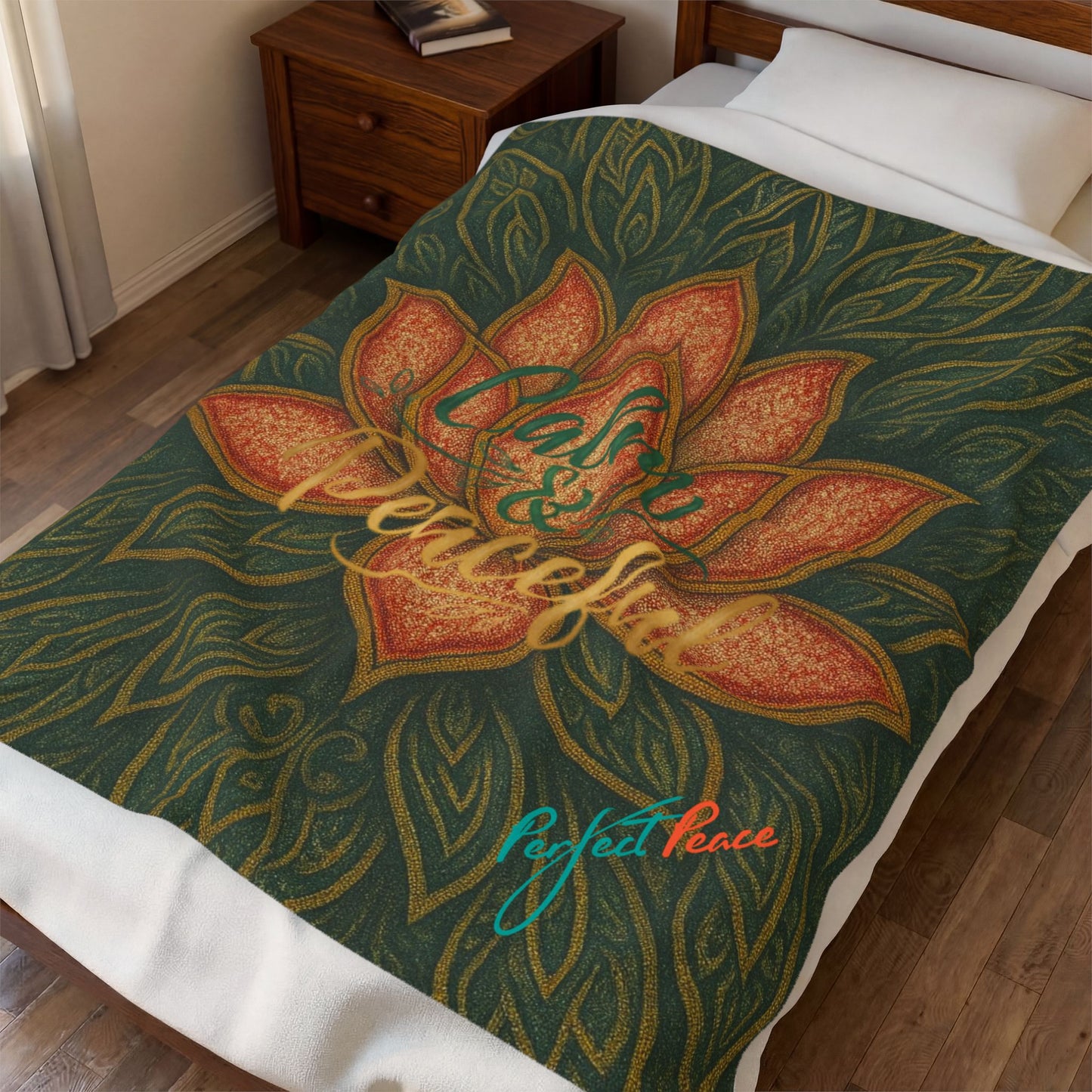 Velveteen Plush Blanket - "Calm & Peaceful" Lotus Mandala Throw for Yoga, Meditation & Cozy Home