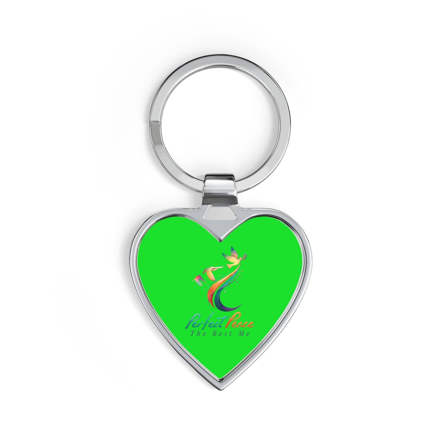 Green Heart Keychain with Colorful Dove Logo - Cute Inspirational Gift