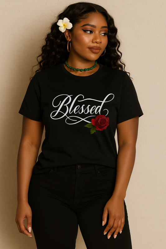 Blessed Rose T-Shirt — Script Floral Faith Tee