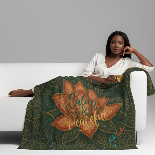 Velveteen Plush Blanket - "Calm & Peaceful" Lotus Mandala Throw for Yoga, Meditation & Cozy Home