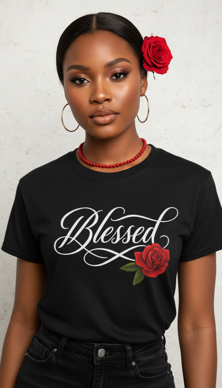 Blessed Rose T-Shirt — Script Floral Faith Tee